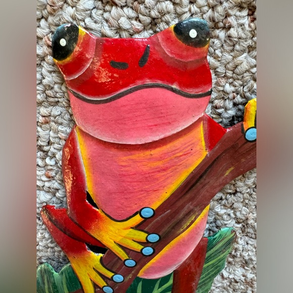 Handmade Hand Crafted Painted Home Decor Metal Wall Art Costa Rica Artisan Frog - Picture 3 of 7